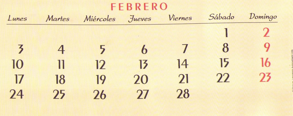 CALENDARIO FEBRERO